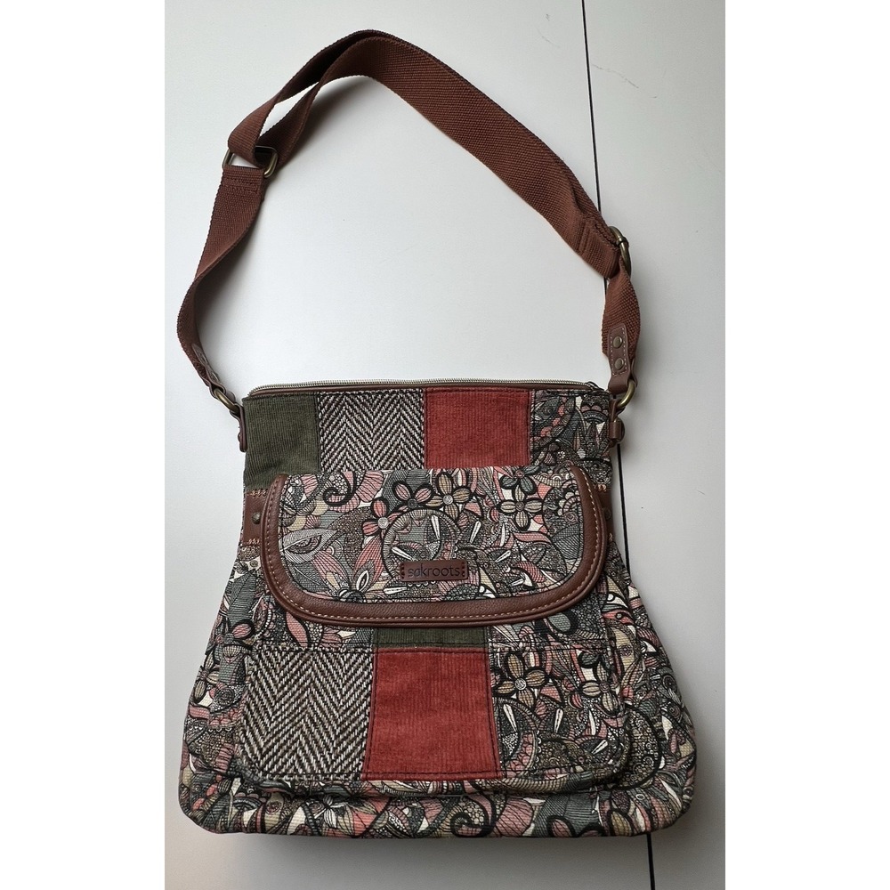 Sakroots Flap Crossbody Spirit Desert Canvas Bag  Sienna Patchwork Corduroy